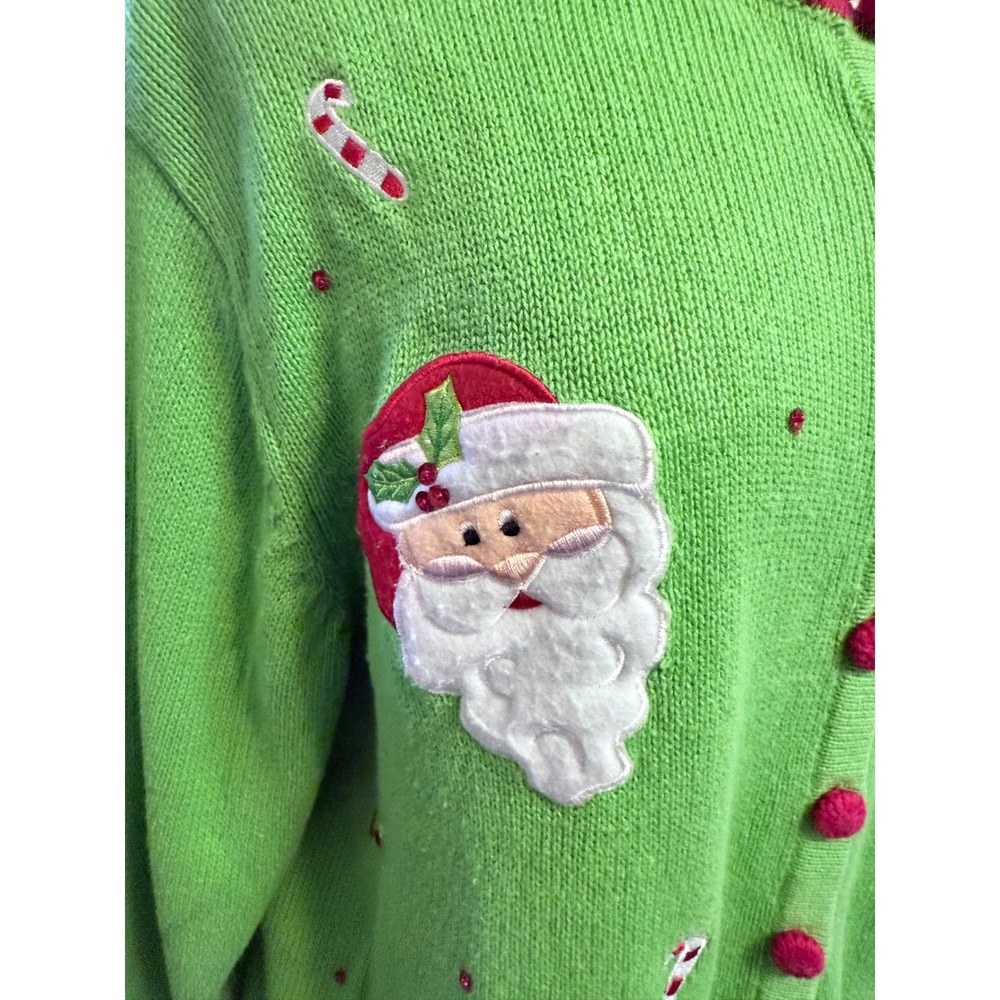 90s/Y2K Christmas Santa Cardigan Sweater Green 3X - Picture 4 of 7